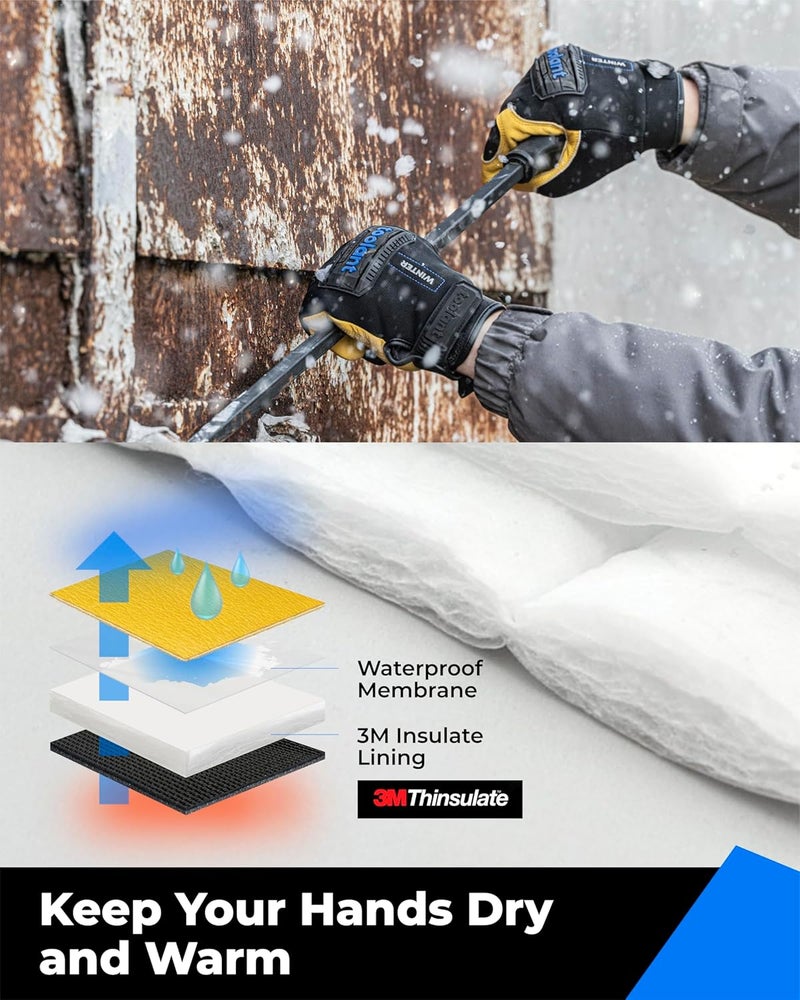 toolant Upgraded Waterproof Winter Work Glove with 3M Lining,Heavy Duty High Dexterity Leather Gloves,Touchscreen with Impact Protection - Image 2